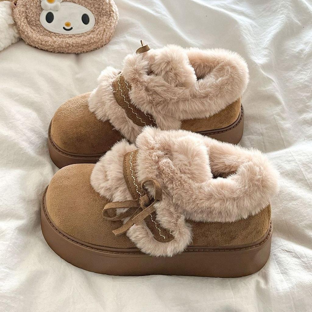 Rzepy puszyste bawełniane buty śniegowce podwyższona platforma ocieplane Birkenstocki damskie 2026 jesień i zima