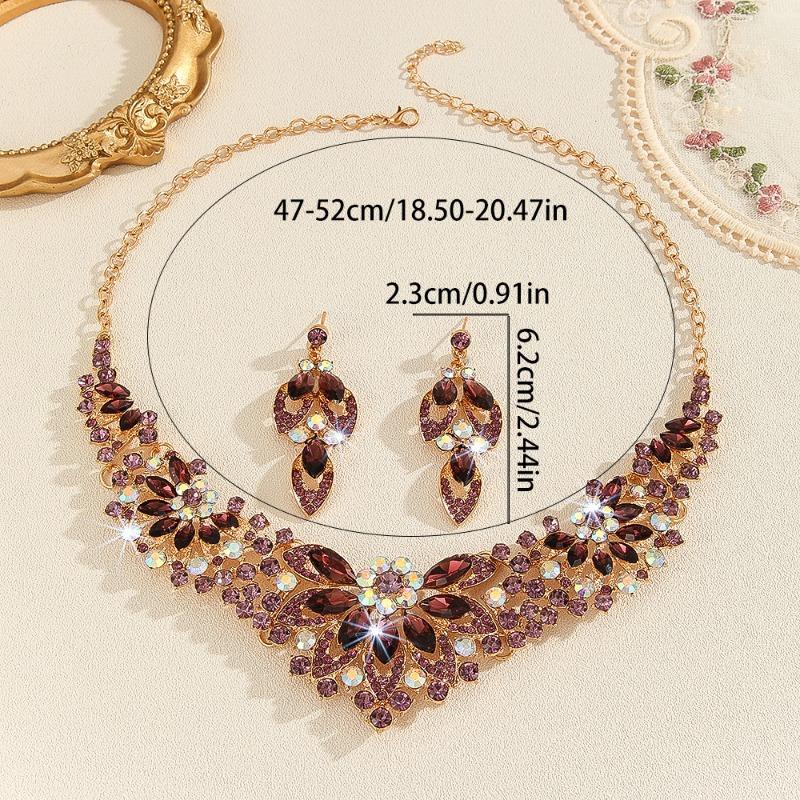 European and American Exaggerated Atmosphere Crystal Necklace Earrings Set, Bride Wedding Alloy Set Chain Women's Accessories