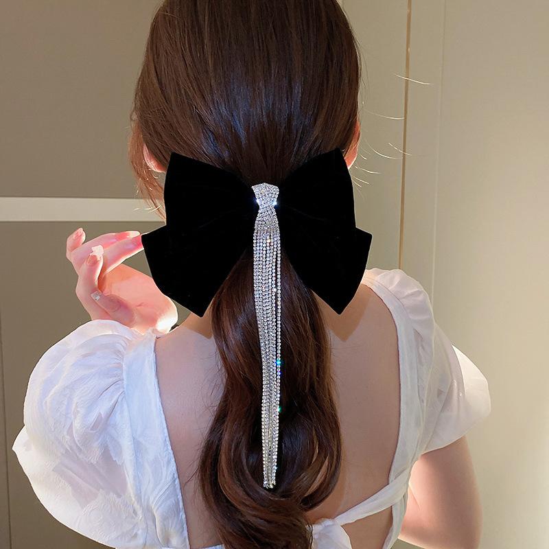 Korean Velvet Bow Hair Pins Fabric Rhinestone Pearl Hair Clips for Women Luxulry Jewelry Spring Clip Girls Hair Accessories