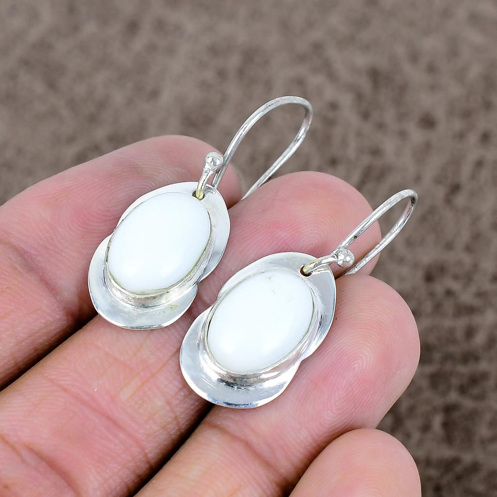 White Coral Gemstone Handmade 925 Sterling Silver Jewelry Earring 1.54" KKG-658