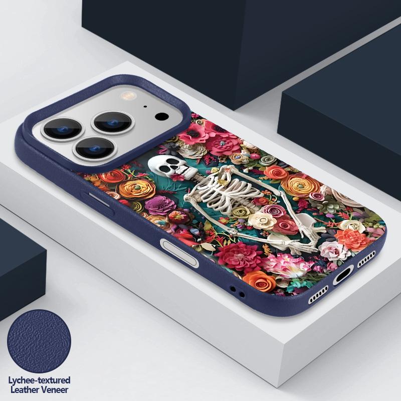 For iPhone 18 Pro Max Case Lettered Skull Pattern Leather Texture Silicone Cover For iPhone 17 16 15 14 13 Pro Max 16E 17E