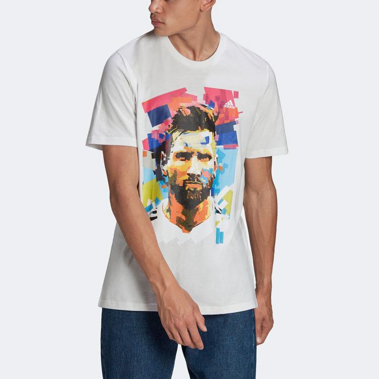 adidas Messi Graphic Print Number Soccer Sports Short Sleeve T-Shirt Men Tops White HA0930
