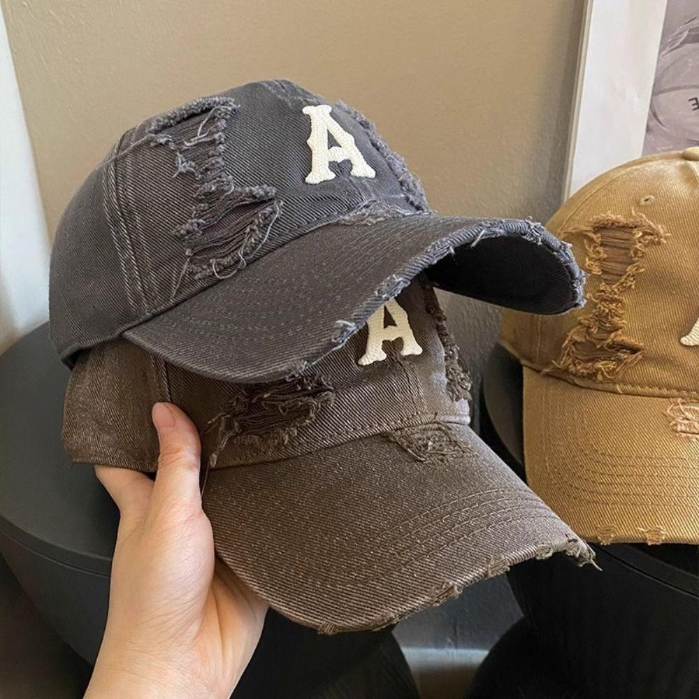 Embroidery Letter Baseball Hat Vintage Snapback Cap Adjustable Holes Peaked Cap  Unisex