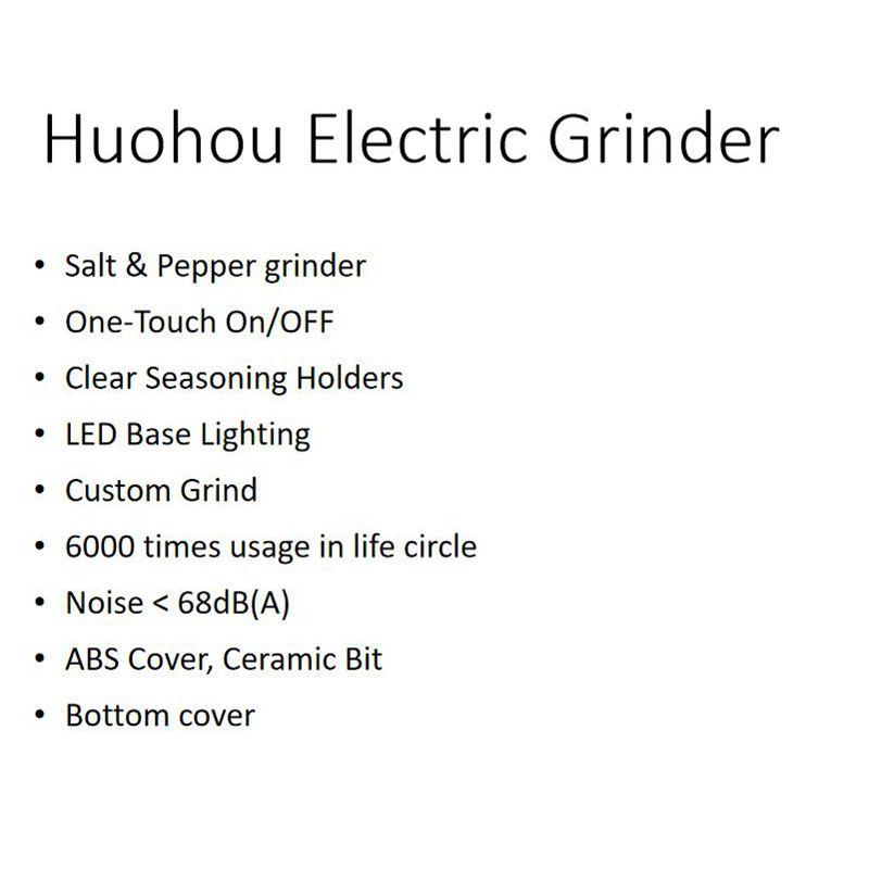 Xiaomi HUOHOU Automatic Electric Pepper Salt Grinder LED Light 5 Modes Spice Grain Porcelain Grinding Ceramic Burr Mill