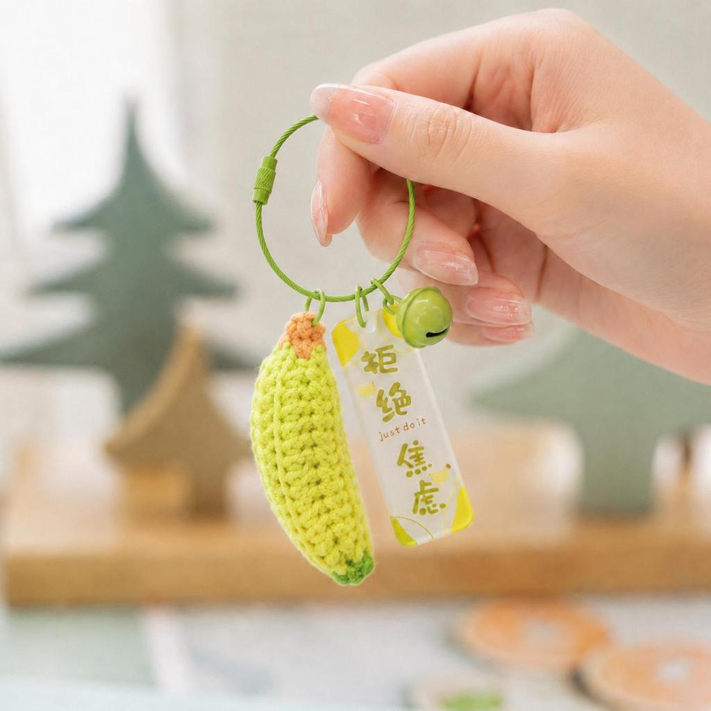 Hand-Knitted Apple & Persimmon Holiday Keychain Pendant