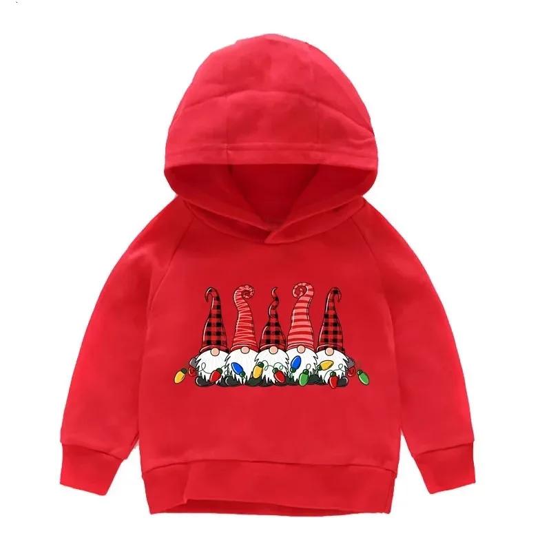 Children's Red Santa Claus Pattern Printed Hoodie Boys Girls Comfortable Outdoor Autumn and Winter Long Sleeve Pullover