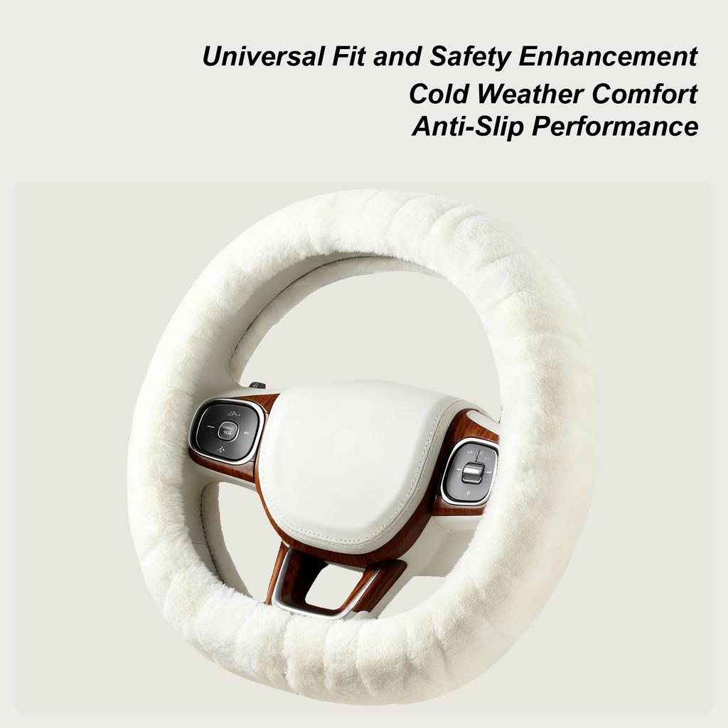 Creamy Car Steering Wheel Covers 38cm Anti-Slip Soft Warm Car Steering Wheel Cover Winter Velvet Steering Wheel Covers