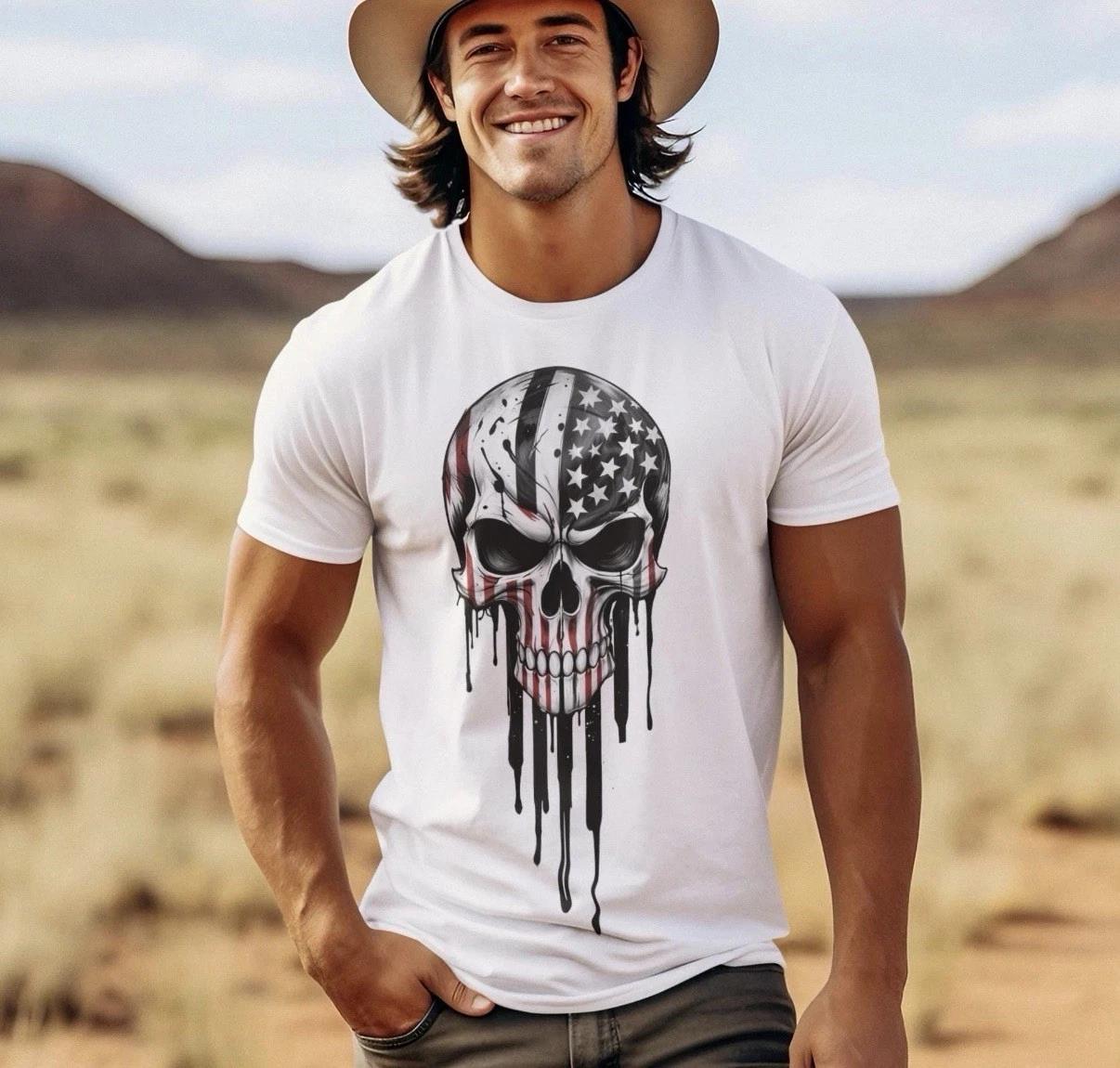 Skull Flag Custom Inspired Graphic Skull T-Shirt Top S-3XL.. M