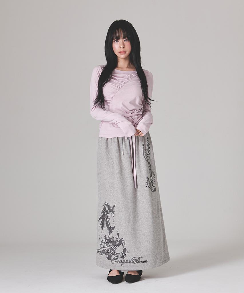 ESCAPEFROM Long Sleeve With Diagonal Shirred Strap Details Pink