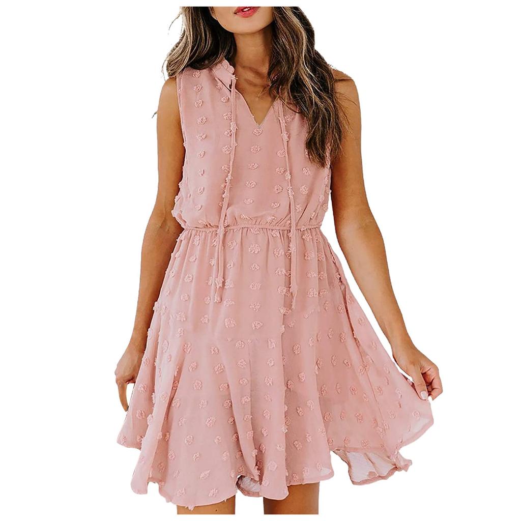 Fashion Women's Summer Casual V-Neck High Waist Sleeveless Short Dresses
