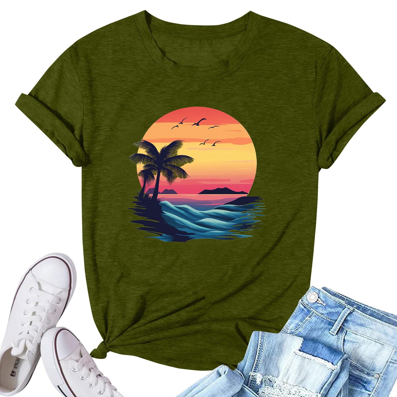 

Женская модная повседневная плиссированная футболка с коротким рукавом с принтом L армия зеленый