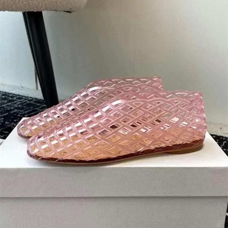 

Модные полые сандалии-желе на плоской подошве, женские летние удобные дышащие сандалии-мюли, легкие нескользящие пляжные туфли для женщин, брендовая плоская обувь 42 розовый