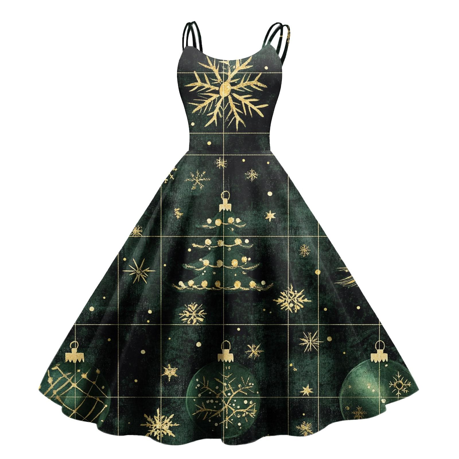 

Женские рождественские подарки, напечатанная шапка Санты, сексуальное платье с открытыми плечами в стиле панк-винтаж XL тёмно-синий