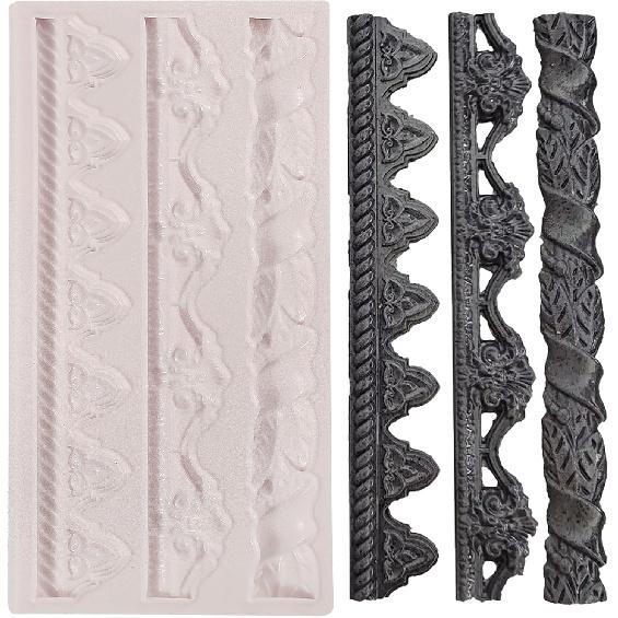 1 Pcs Baroque Cake Border Silicone Mold, Reble Cake Decoration Fondant Mold for Wedding Cupcake Toppers, Chocolate, Candy, Clay, Plaster, Resin, Home
