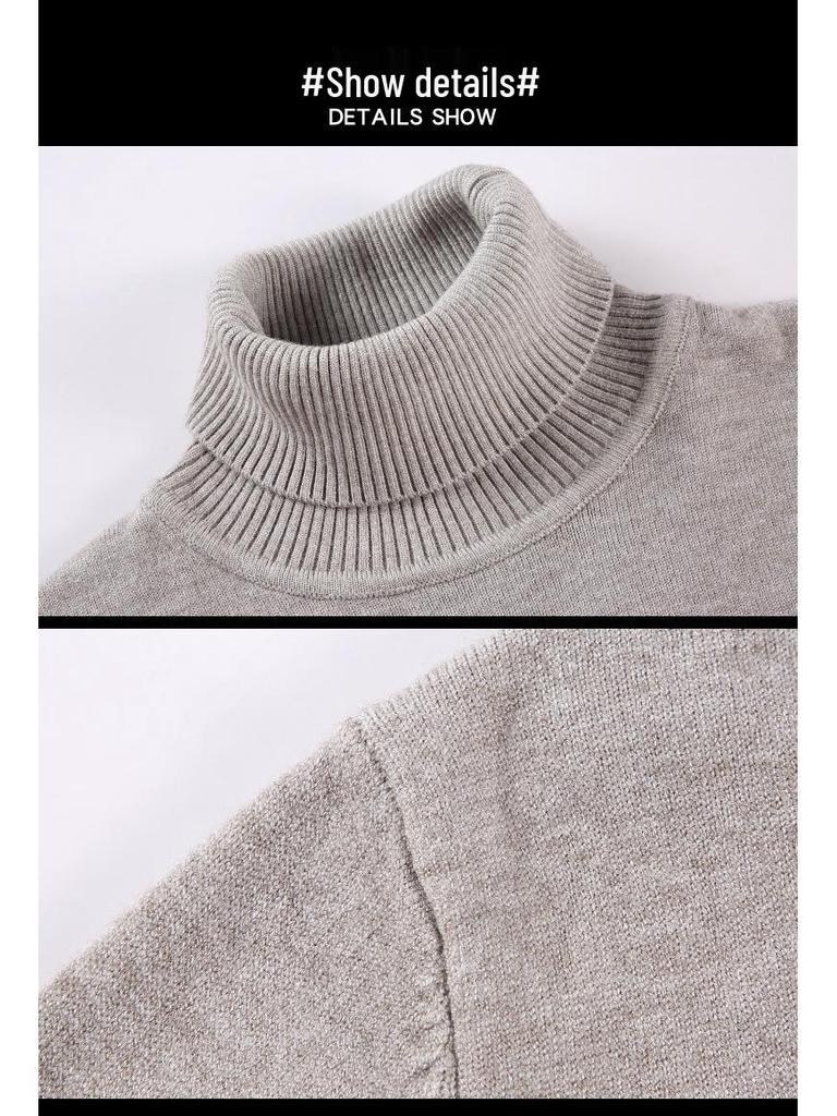 Men's Winter High Neck Thick Loose Knit Sweater - Solid Color Casual Versatile Top