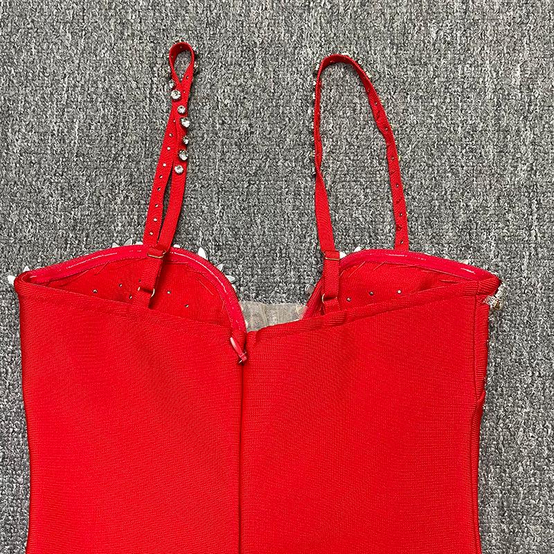 Women's European & American Rhinestone Strap Bodycon Bandage Dress - Sexy Socialite Style Evening Gown.