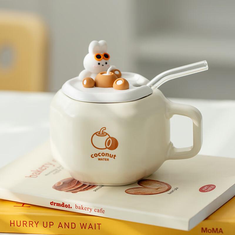 

Coconut Rabbit Ceramic Mug with Lid and Straw