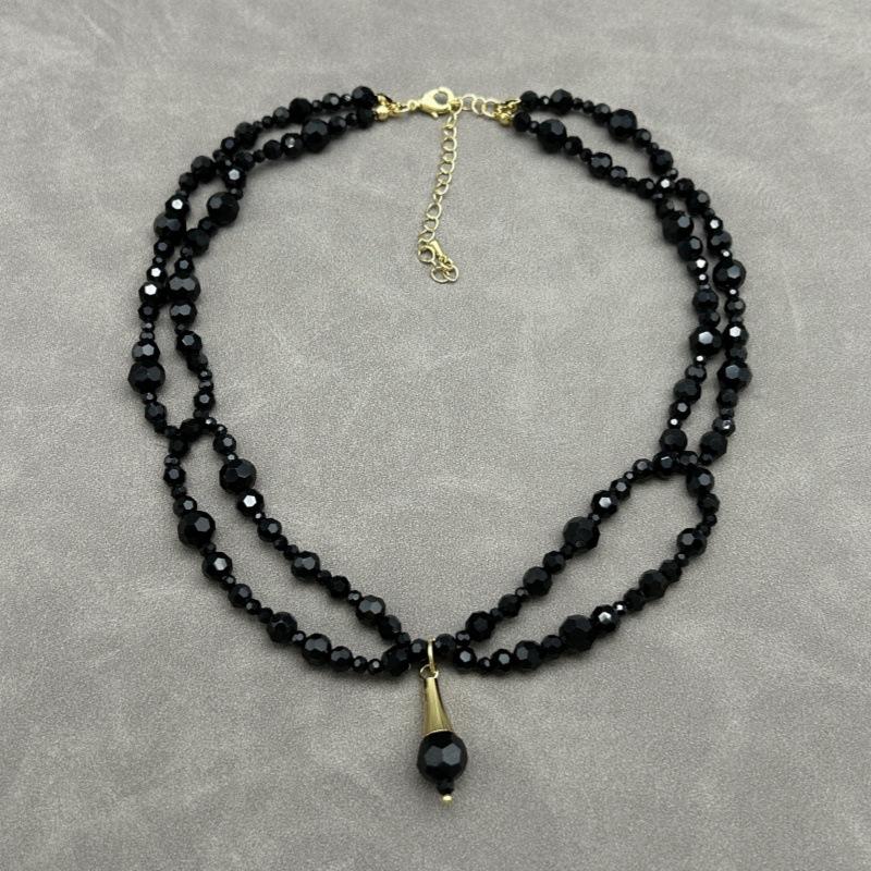 

Black crystal double-layer beaded necklace - vintage court style, high-end elegant choker