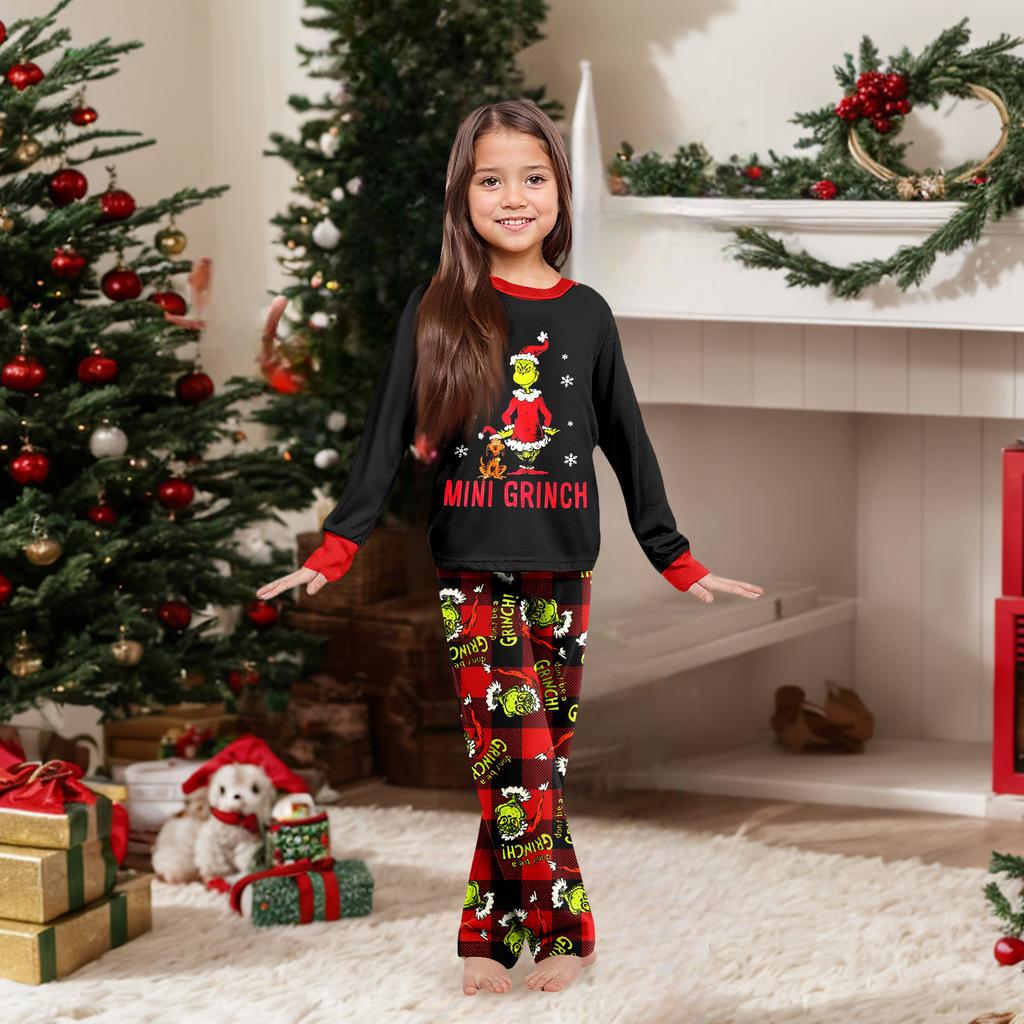 Weihnachtsdruck Süßes Familienset Schlafanzug, Hauskleidung, Familienset Langarm Oberteil Hosen Set