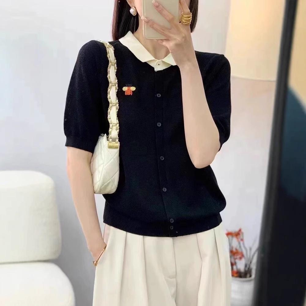 

Summer 2025 Women s Short Sleeve Two-Piece Knit Blouse Medium розовый