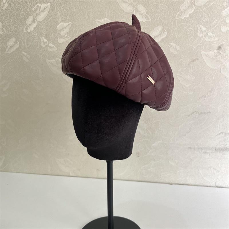 

Новый ромбовидный берет в стиле светской львицы для детей, легкая роскошь, кожаная шляпа художника, лоскутное шитье, ретро, модный тренд M（56-58cm）