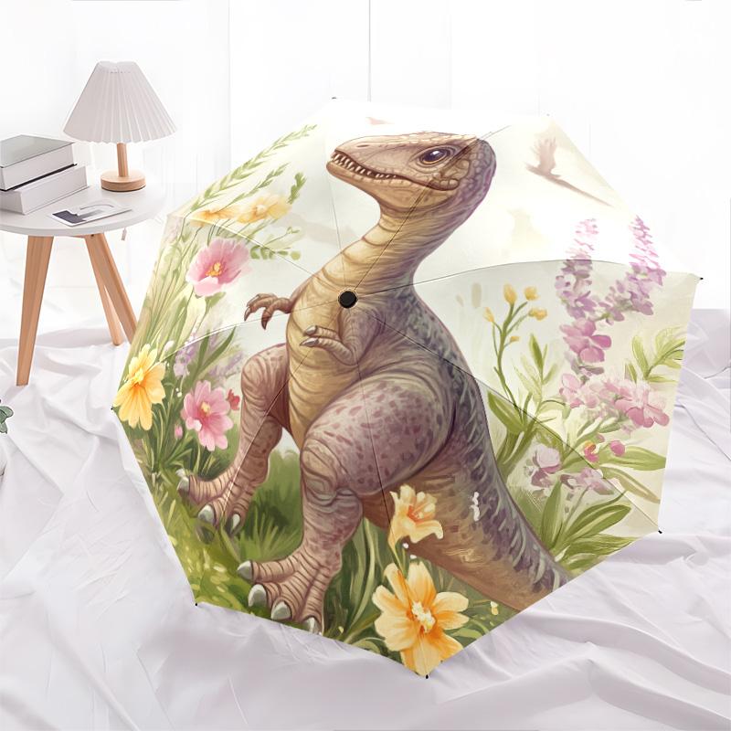 Flower Dinosaur  pattern, automatic folding umbrella, portable and foldable design, 8 ribs, a Christmas or birthday gift.
