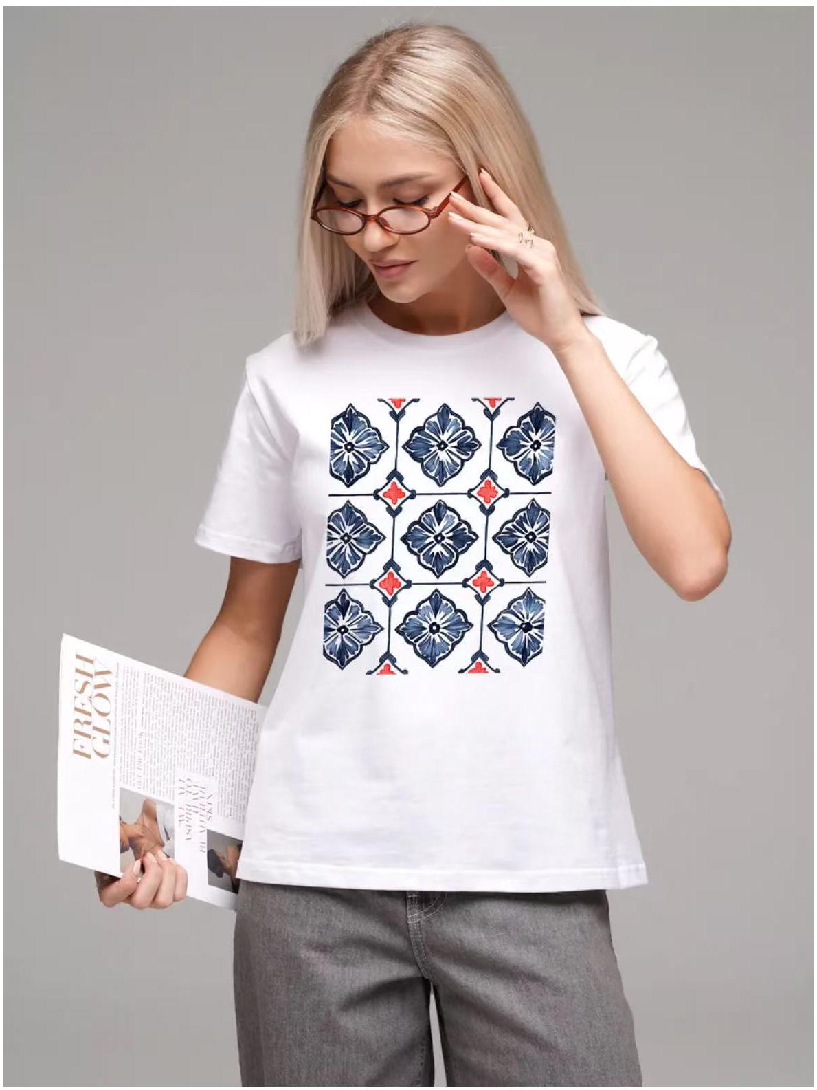 

2025 Унисекс Модная Хлопковая Летняя Футболка - Повседневная Мода с Коротким Рукавом для Пар 2XL белый