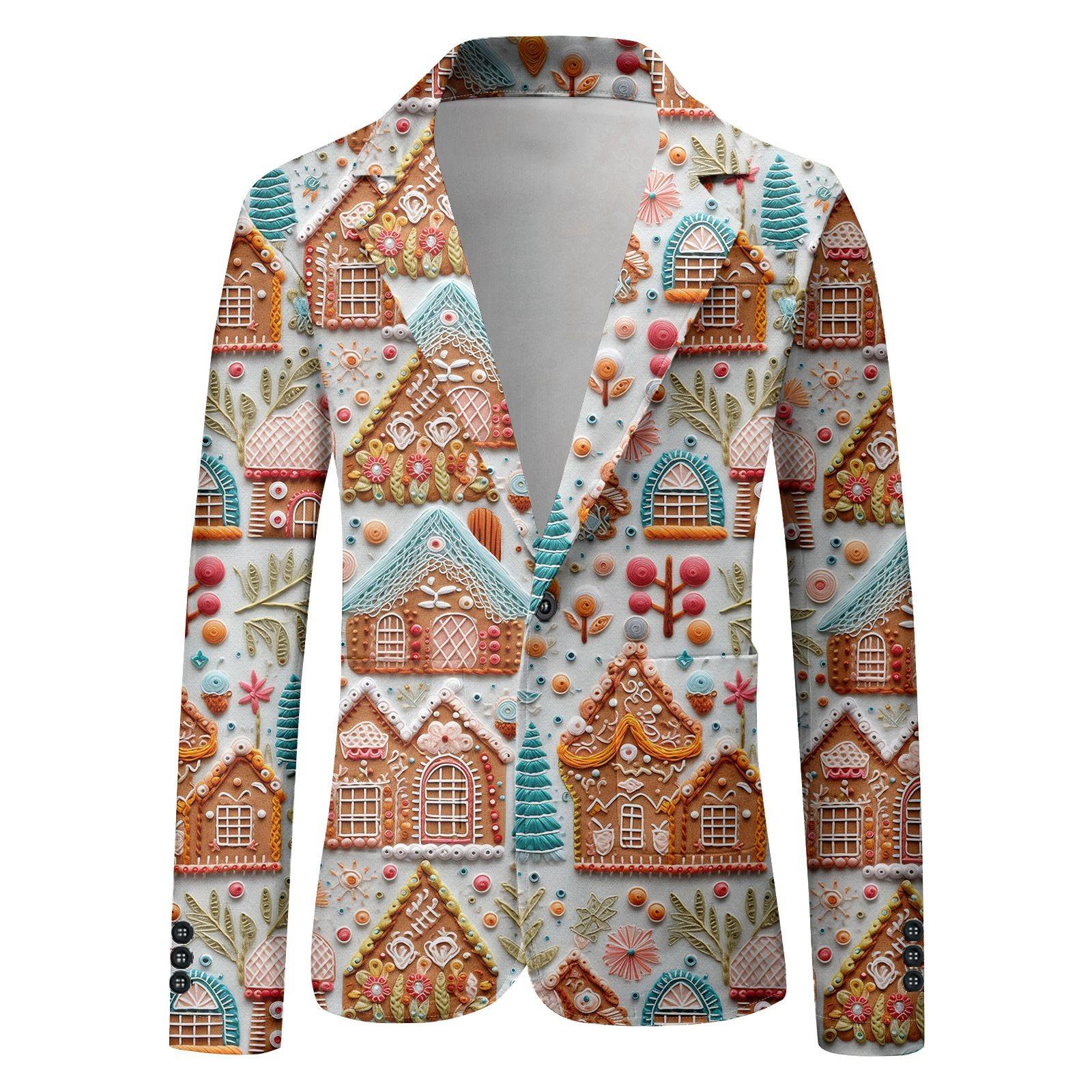 

Унисекс Зимние рождественские принты Пиджаки Унисекс Повседневная мода Куртки на пуговицах M