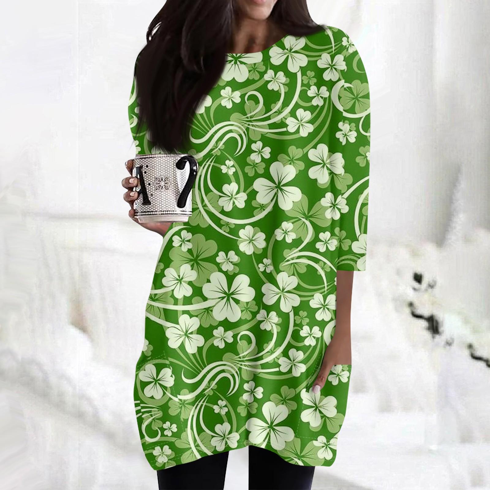 

Женские повседневные рубашки с рукавом 3/4, модные туники с принтом Святого Патрика и карманами S
