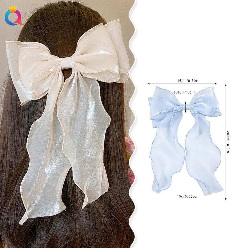 Women's Large Sheer Bow Hair Clip, Mesh Ribbon Streamer Spring Barrette, Elegant Hair Accessory for Parties and Daily Wear