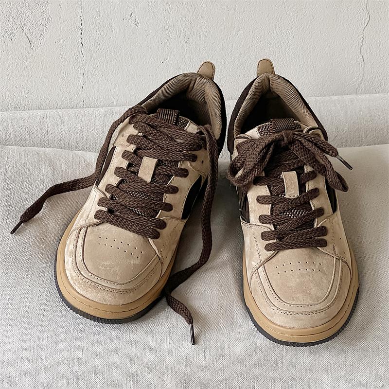 2025 Brown Men Casual Shoes Handmade Man Shoes Suede Korean Style Skateboard Shoe High Quality Mens  Shallow Lace-up Sneakers