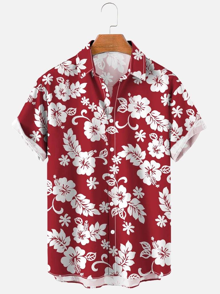 Men's casual shirt plant printed summer clothing Hawaiian short sleeved 2026 medieval vintage beach vacation top