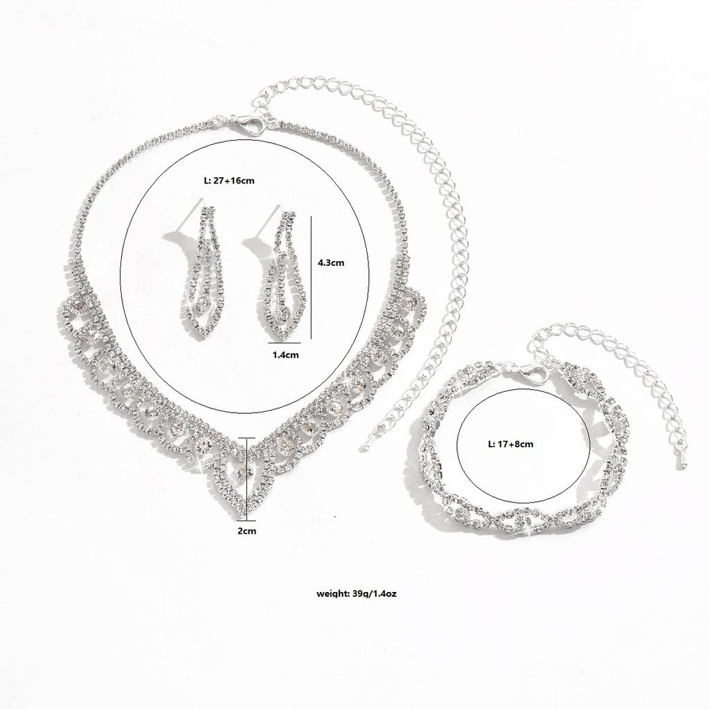 Lace Circle Rhinestone Women's Silver Necklace Earrings Bracelet Ring Four-piece Wedding Photography