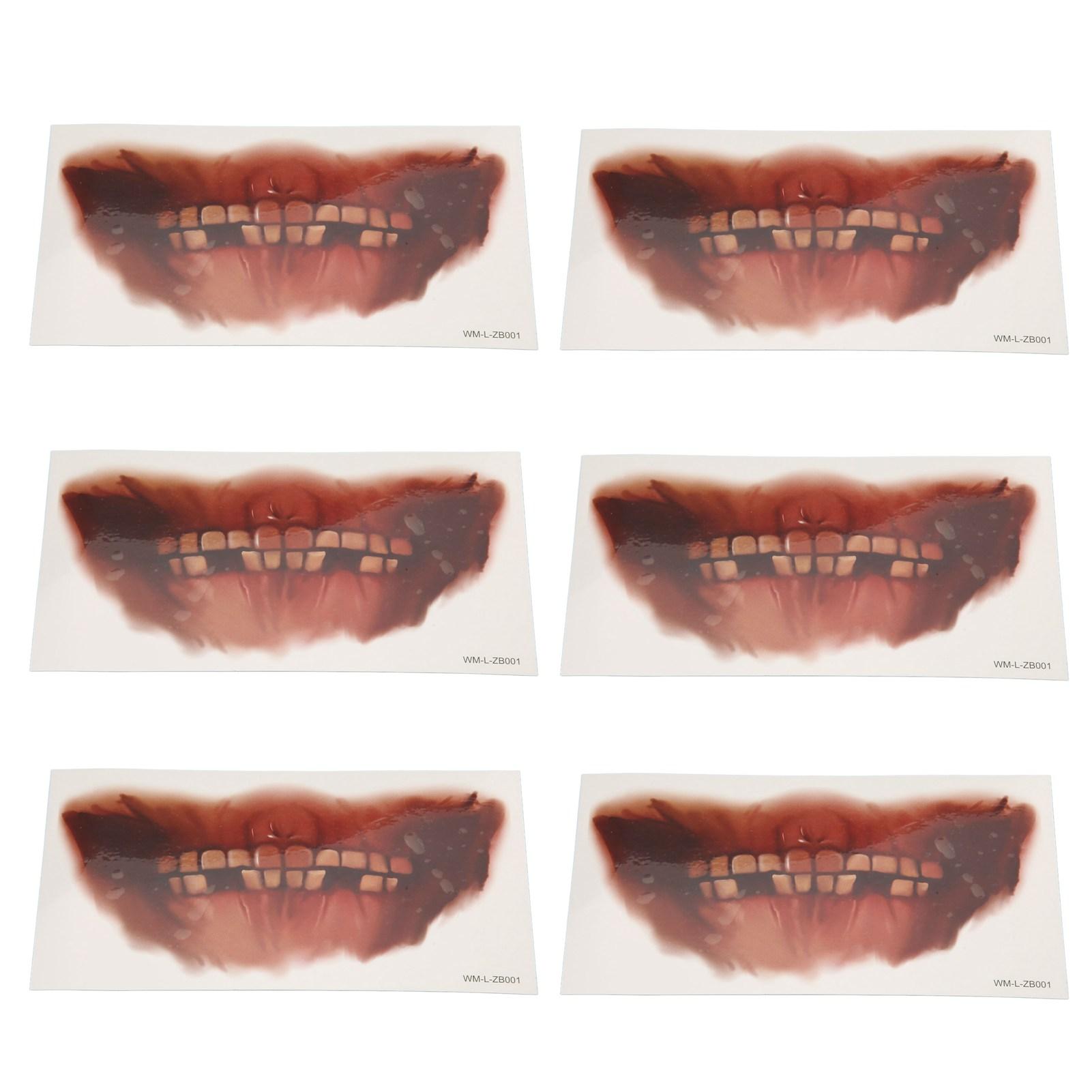 

6 Sheets Halloween Face Tattoo Sticker Scars Bloody Temporary Waterproof Mouth Makeup Tattoos Type 1