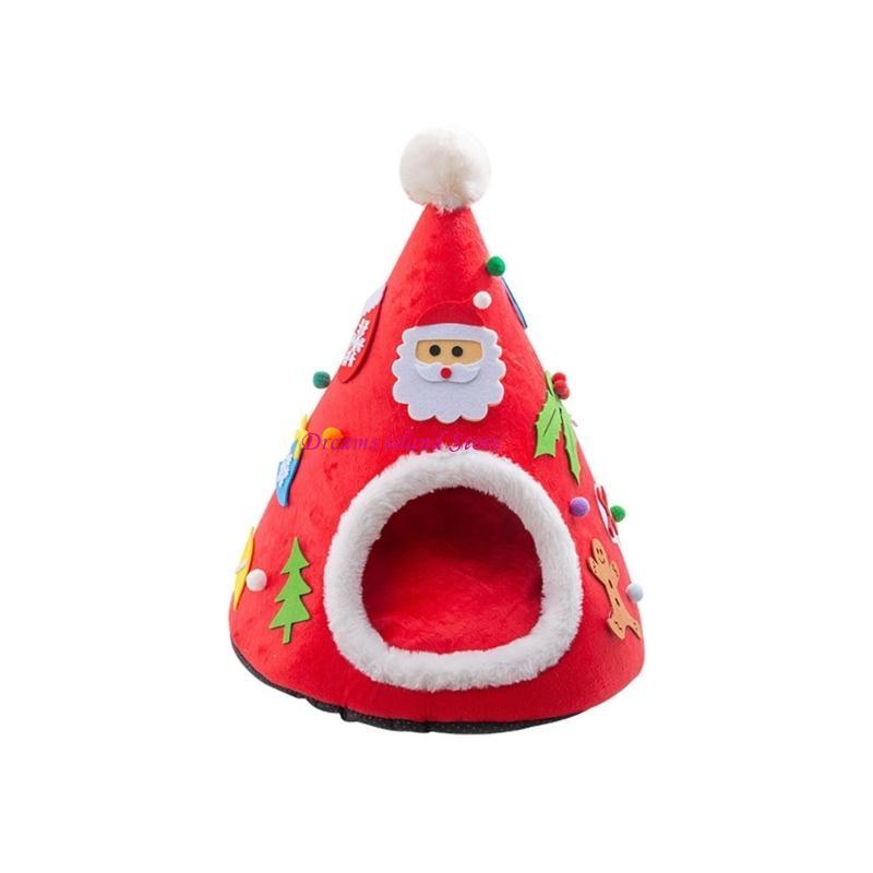 

Cave Bed for Indoor Cats Small Dog Warm Bed House Santa Hat Puppy Tent Bed HX6C