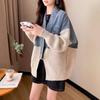 Women's Vintage Denim Patchwork Sweater Coat Woman Autumn and Winter Thickened Loose Cardigan