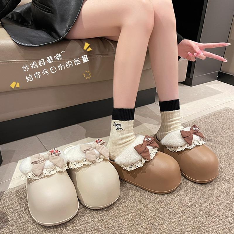 Thick-bottomed cotton slippers women's indoor home and outdoor wear non-slip heightening winter new super warm soft cotton slippers