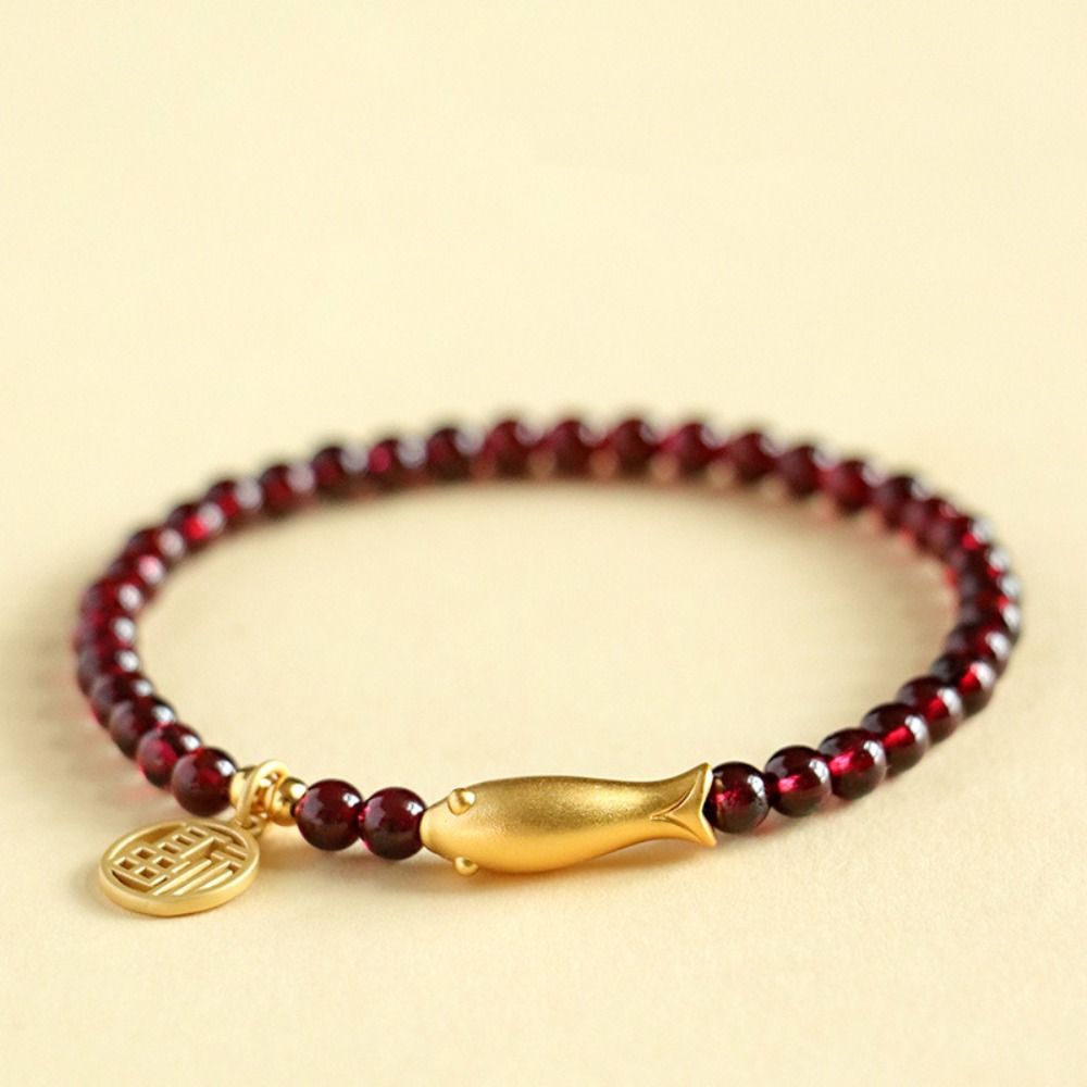 Calabash Red Beaded Bracelet Fish Beads Bangles Vintage Lucky Pendant Bracelet  Lady