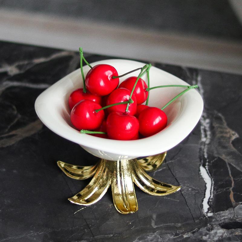 Creative Ceramic Fruit Plate Golden Branches Desktop Storage Container Candy Plate Tray Bowl Home Decoration Accessories