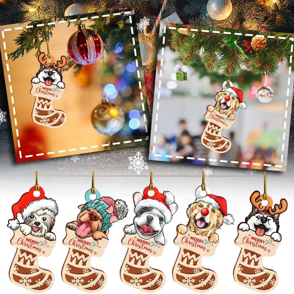 Cartoon Dog Socks Christmas Pendants Decorative Dog Car Pendant  Car