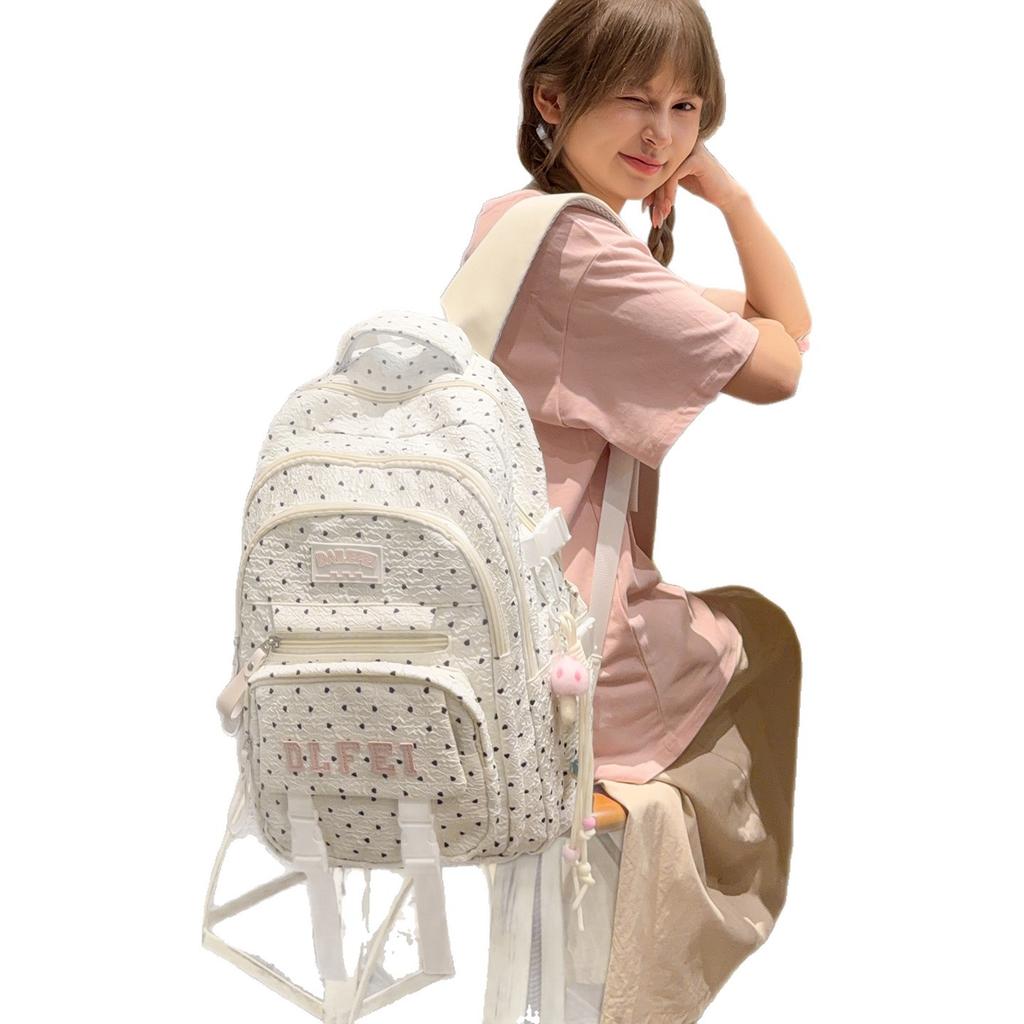 Schoolbag Korean ins Storm Point Three-piece set School bag for junior and high school girls Large capacity burden reduction Backpack
