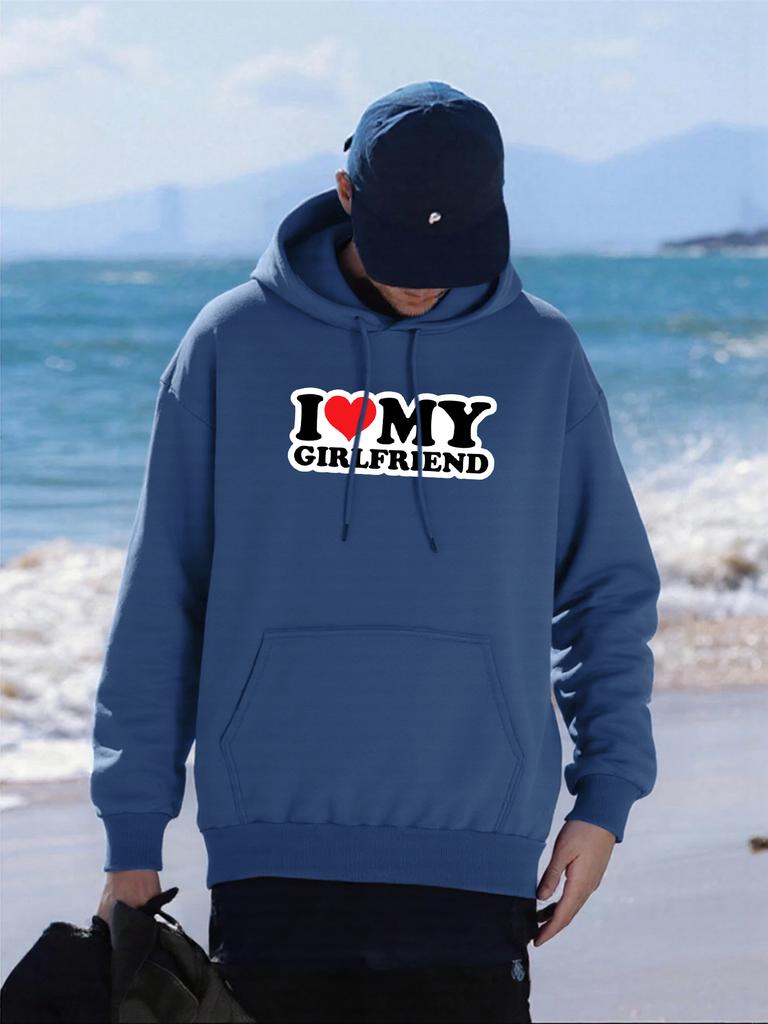 Ich Liebe Meine Freundin Aufgedruckter Herren Kapuzenpullover Herbst Tasche Kapuzenpullover Locker Weiches Fleece Kleidung All-Match Mehrfarbig Mann Streetwear
