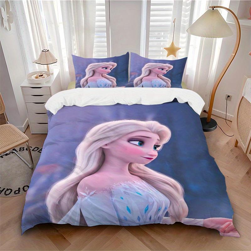 3pcs Princess Elsa Quilt Cover Set (1 Quilt Cover + 2 Pillowcases Without Pillow Core), High-Definition Printing for Home and Dormitory.S086
