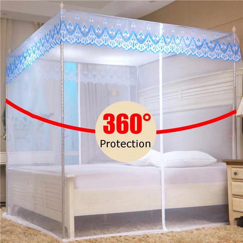Zipper Lace Mosquito Net with Stainless Steel Bracket Romantic Queen Bed Nets Anti Insect Mosquito Tent for Single Double Bed
