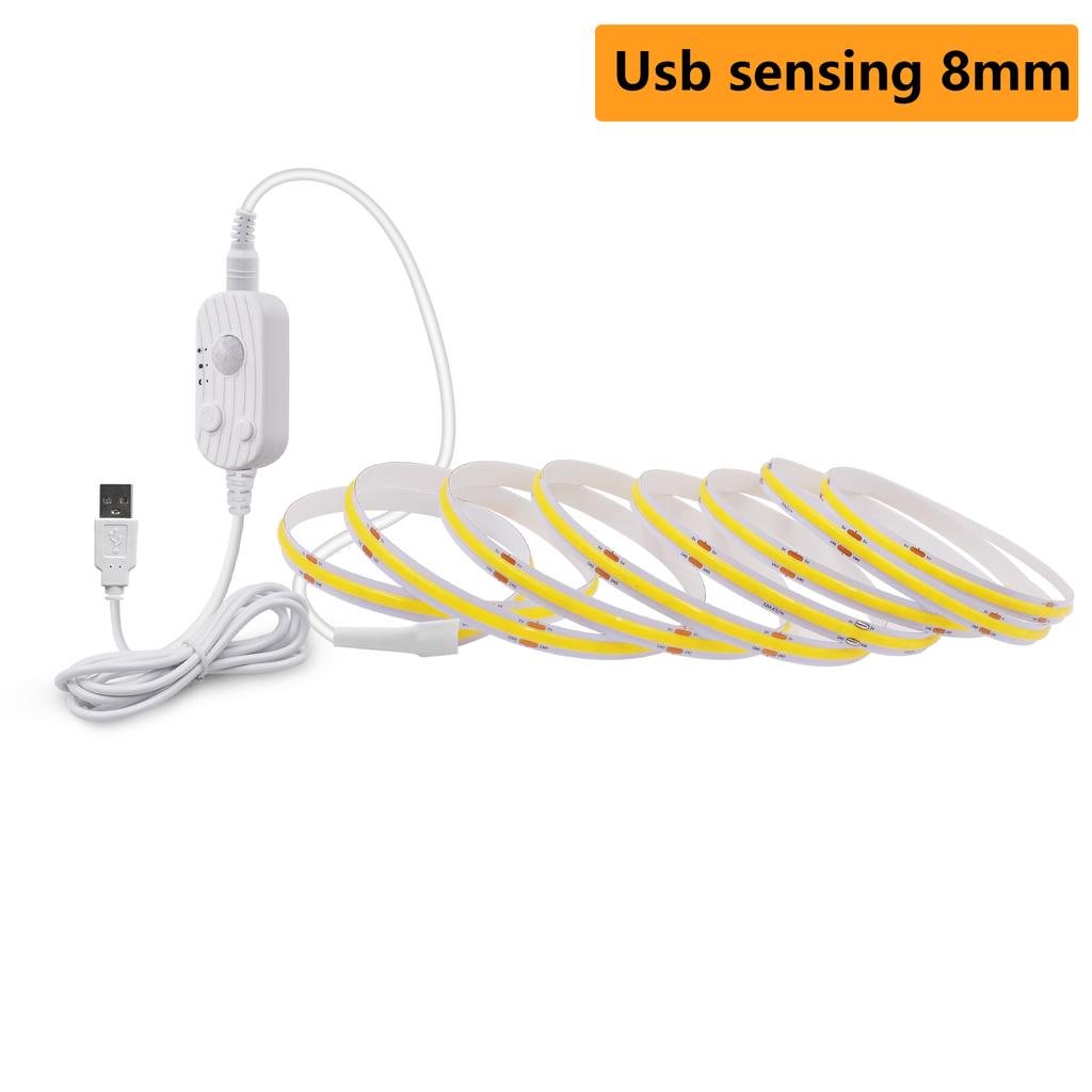 3MM 5MM 8MM COB LED Light Strip With Motion Sensor 5V 320LEDs/m Kitchen Cabinet Lamp Flexible USB/Battery Tape Warm Nature White