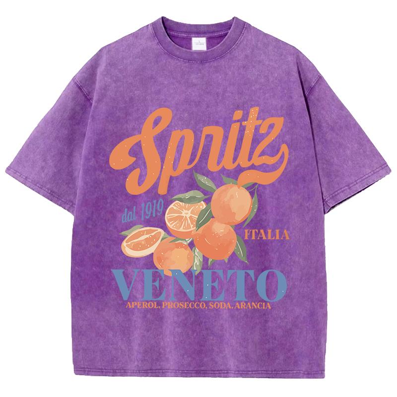 Spritzy Veneto Orange Fruits Prints Washed T Shirts Women Cotton TShirt Distressed ONeck Comfortable Tops Summer Woman Clothes