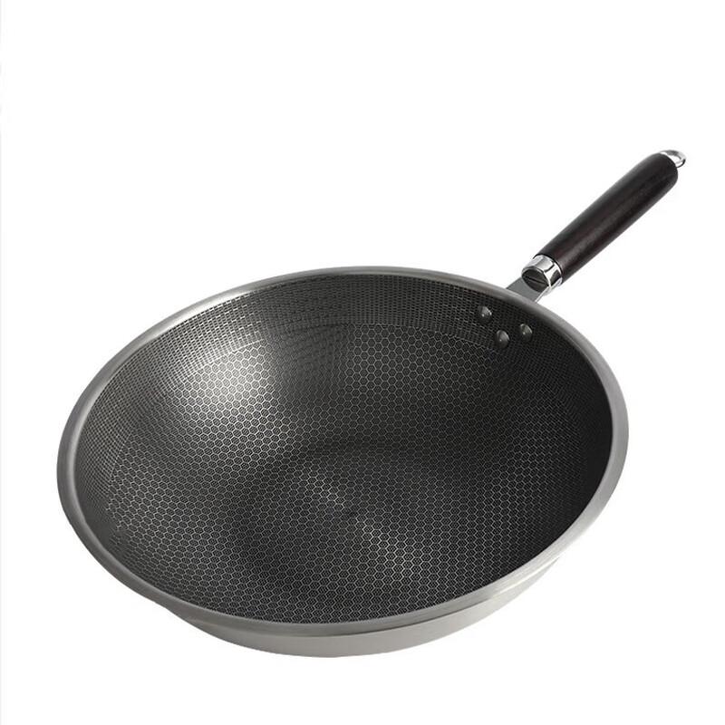 32cm Flat Bottom Stainless Steel Honeycomb Non-Stick Wok