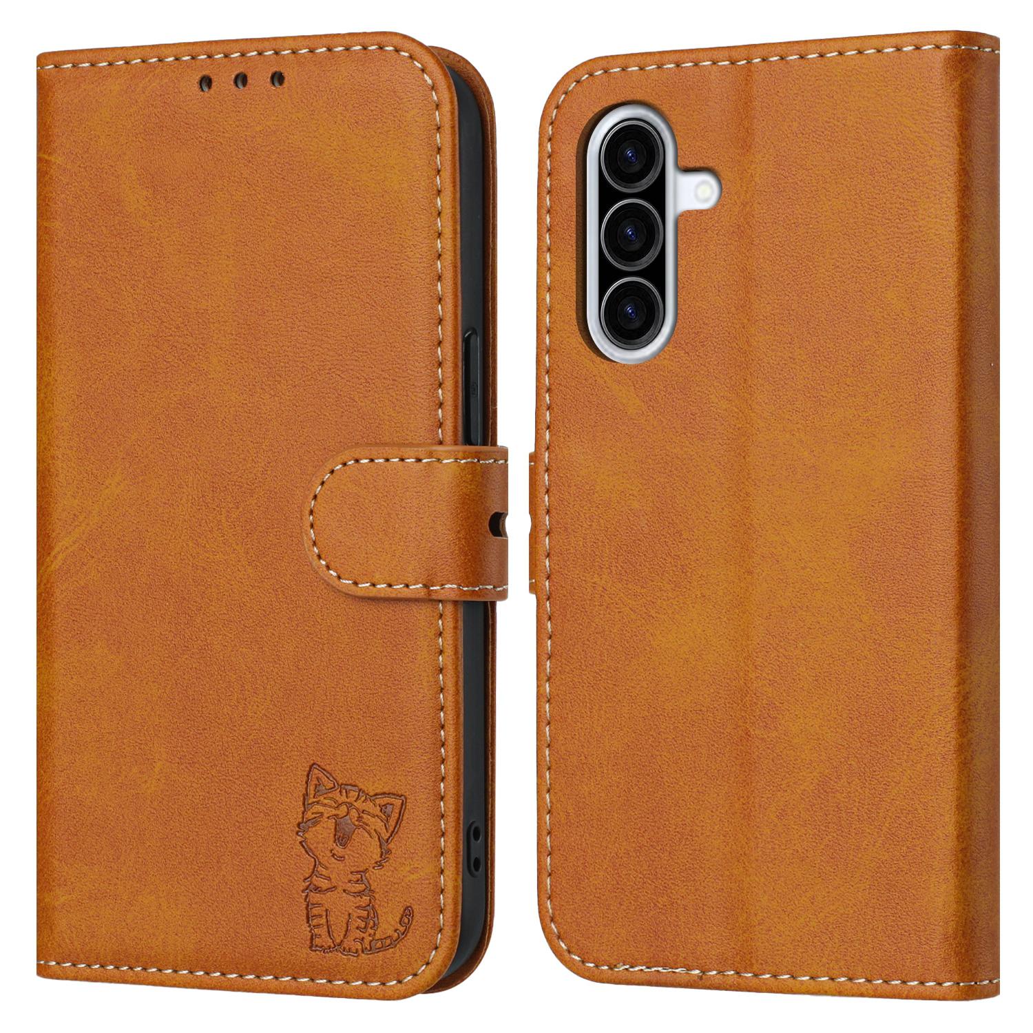 

Чехол для Samsung Galaxy A26 5G с рисунком счастливого кота, кожаный кошелек с тиснением, чехол для телефона Yellow