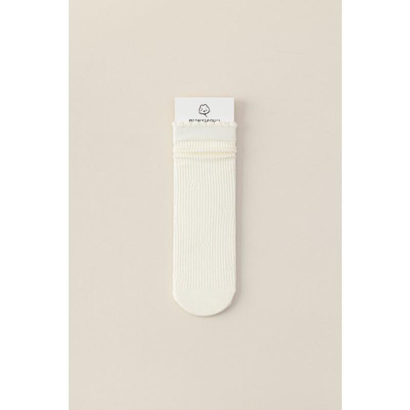 Simple Pure Cotton Boneless Black Fungus Lace Straight Mid-calf Socks for Autumn and Winter, Non-tight Loose Postpartum Socks, Pile Long Socks