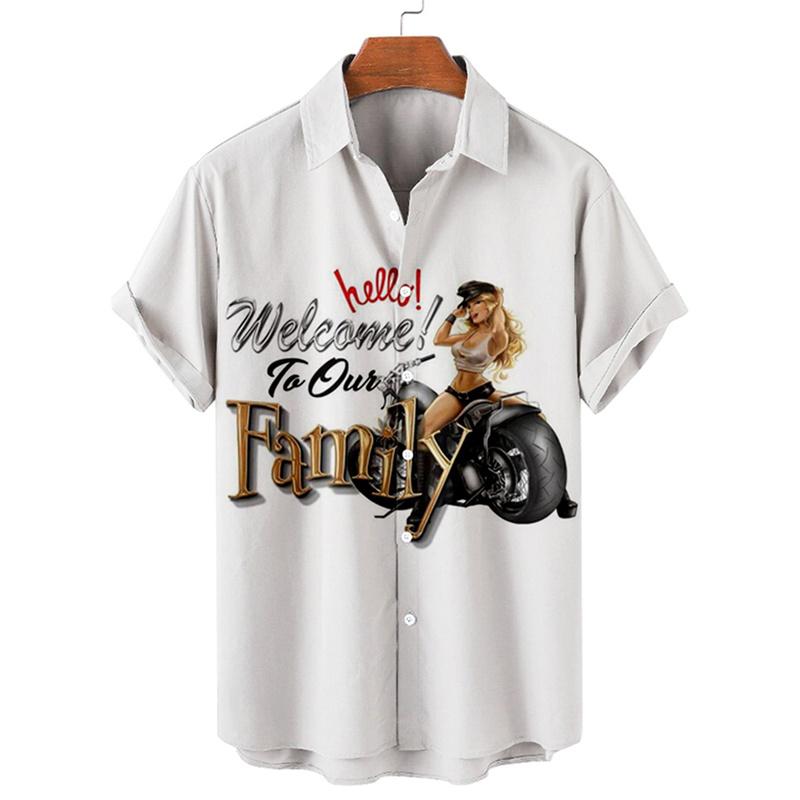 Shirts For Men 3d Vintage Fashion Violin Rocker Printed Rockabilly Hawaiian Shirt Short Sleeve Tops Outdoor Street Clothing
